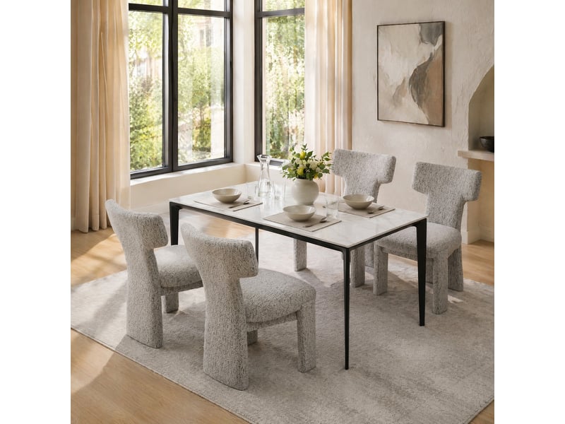 Lot de 2 chaises de salle à manger en chenille blanc et noir avec pieds en bois d'hévéa - Conforama C