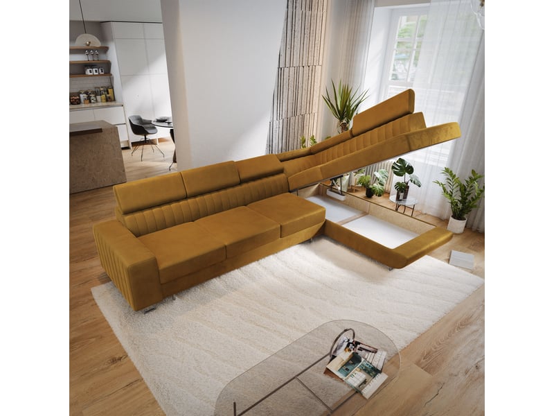  Canapé d'angle hestion, velours jaune  - Conforama C