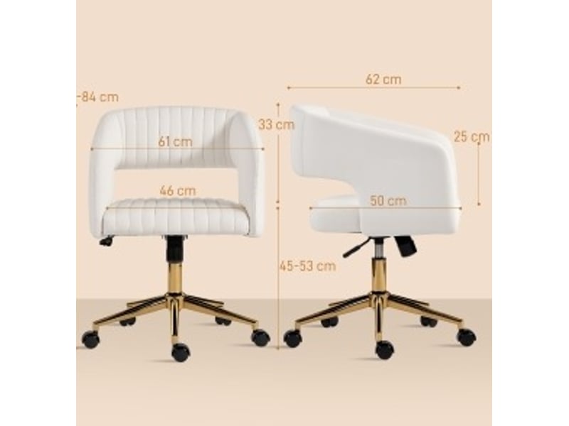  Chaise de bureau à roulettes réglable en polyester effet velours crème  - Conforama C