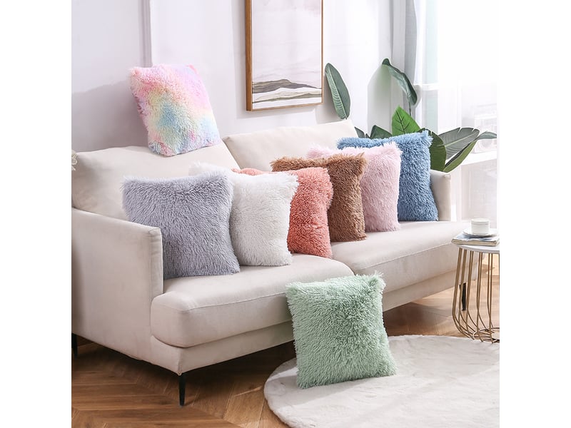  Lot de 2 housse de coussin de canapé fourrure de luxe decoration 40 x 40 cm bleu canapé maison chambre lit super doux peluche taie d'oreiller décorative  - Conforama C