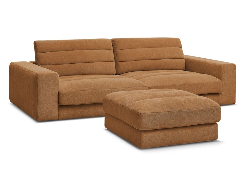  Bobochic canapé droit fixe 3 places sierra tissu texturé avec pouf orange SIERRA - Conforama A