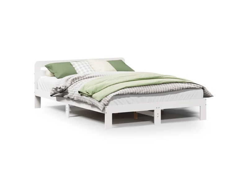  Lit double- lit adulte -  cadre de lit sans matelas blanc 140x200 cm bois de pin massif  - Conforama A