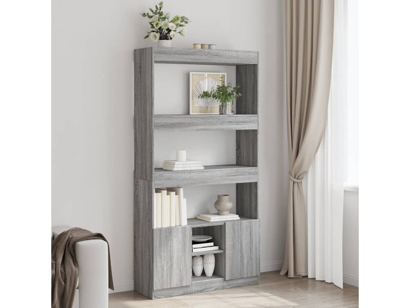Buffet haut, meuble de rangement sonoma gris 92x33x180 cm bois d'ingénierie - Conforama B