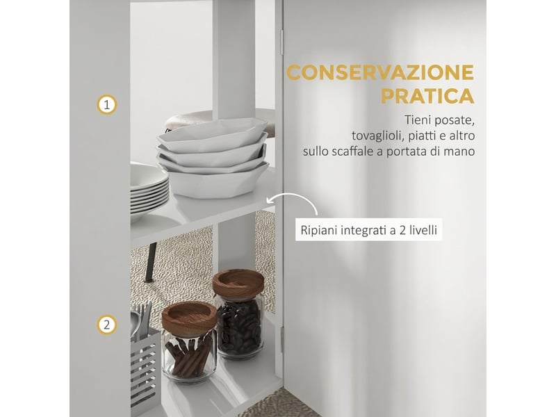 Table de salle à manger pliante pour 2 à 4 personnes, 120 x 60 x 77 cm, avec 6 roulettes, 2 étagères à niveaux, 2 portes rabattables, gain de place, blanche - Conforama E