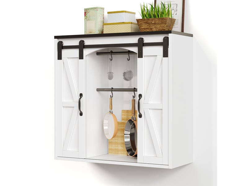  Meuble haut de cuisine en mdf 80x31x76 cm, 2 portes coulissantes, étagères réglables, rangement mural et style campagne  - Conforama D