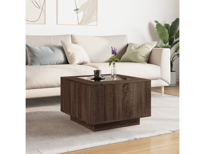 Table basse - table de salon - table à thé avec led chêne marron 60x60x40 cm bois d'ingénierie - Conforama D