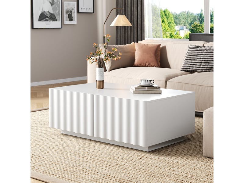  Table basse blanche avec 2 tiroirs, table basse moderne minimaliste 100 x 50 x 40 cm  - Conforama E