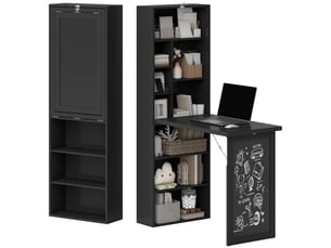 Bureau pliant moderne avec bibliothèque et tableau noir, en bois et métal, 98 x 51 x 153 cm, noir