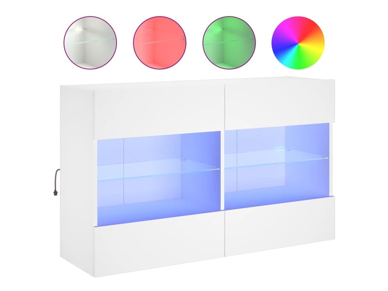 Meuble tv - banc tv - meuble de rangement mural avec lumières led blanc 98,5x30x60,5 cm  - Conforama A