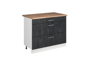 Vicco meuble cuisine, béton noirblanc, 100cm plan de travail chêne doré