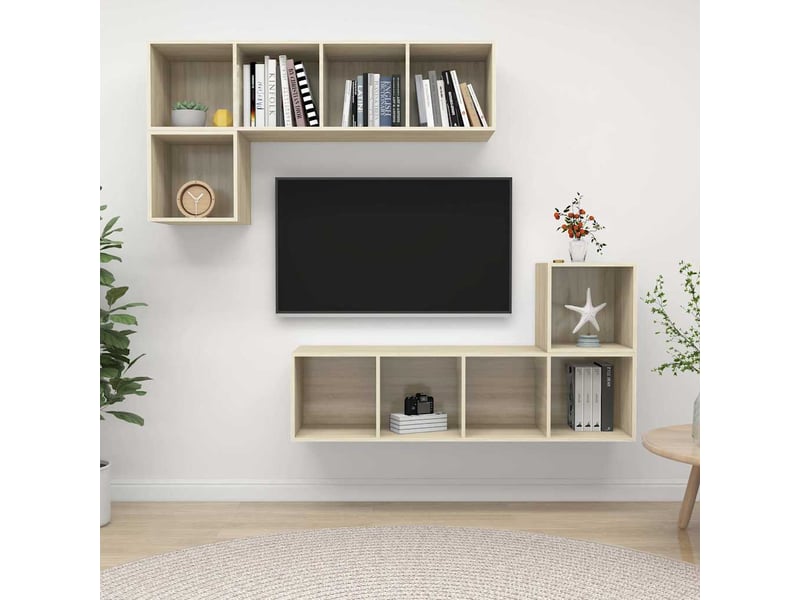  Ensemble de meubles tv 4 pcs chêne sonoma bois d'ingénierie shl19136  - Conforama B