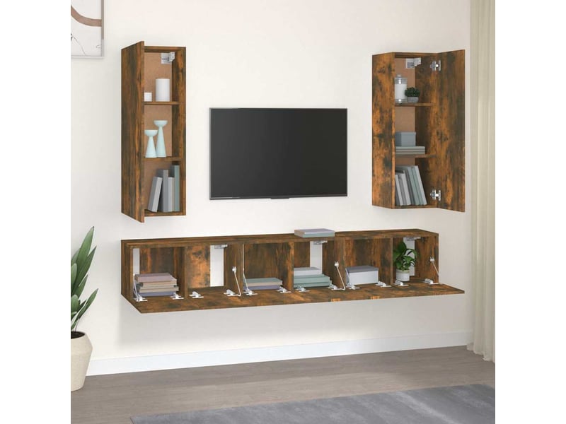  Ensemble de meubles tv 5 pcs chêne fumé bois d'ingénierie shl12591  - Conforama C