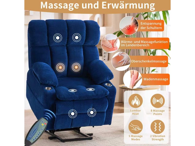  Fauteuil relax électrique,91x94x107 cm,2 moteurs avec massage,flanellette,bleue  - Conforama D