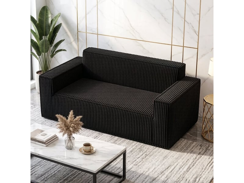 Canapé 2 places en velours côtelé, 58cm profondeur d'assise, 178x86x70cm, noir  - Conforama D
