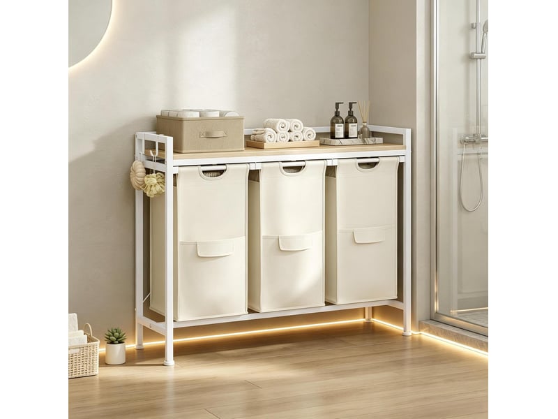  Trieur de linge à 3 paniers amovibles, chêne clair et blanc, 96 x 30 x 71 cm  - Conforama B
