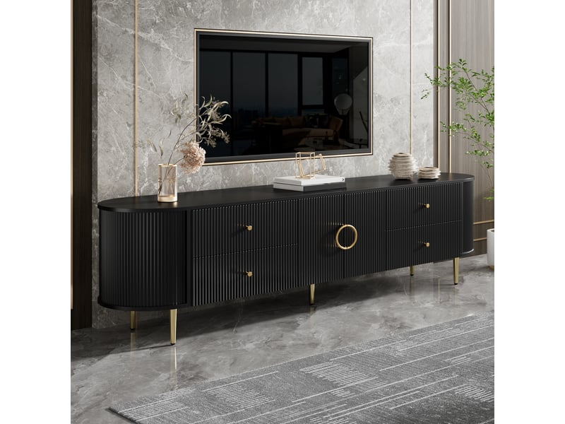 Meuble tv 180 cm, banc tv salon, bords arrondis, rangements intérieurs - noir BrimViber - Conforama B