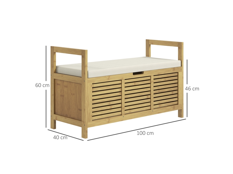  Banc à chaussures avec coffre et assise rembourrée en bambou 100x40x60 cm  - Conforama C