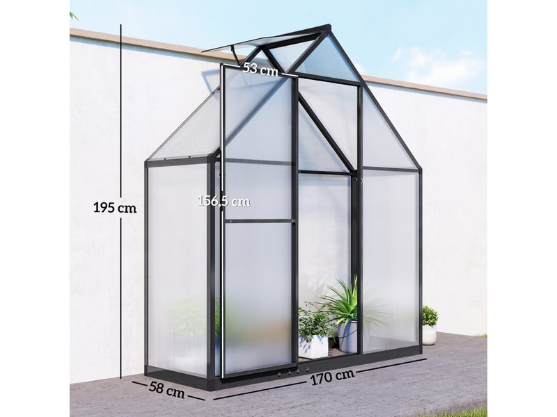 Serre de jardin alu polycarbonate - porte, lucarne - 1,7 x 0,58 x 1,95 m - noir  - Conforama C