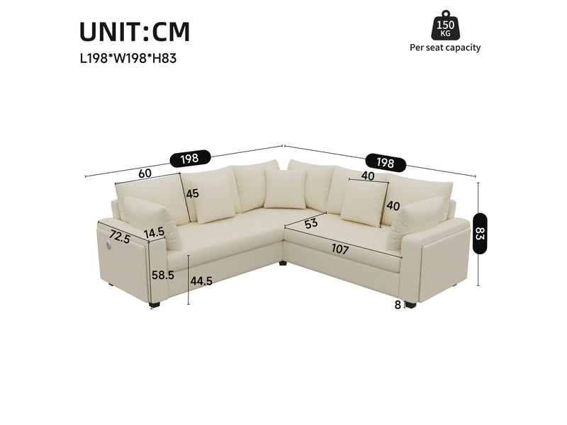  Canapé d'angle en l velours côtelé beige, canapé modulable 5 places avec éclairage led et ports usb de charge pour salon et appartement.  - Conforama C