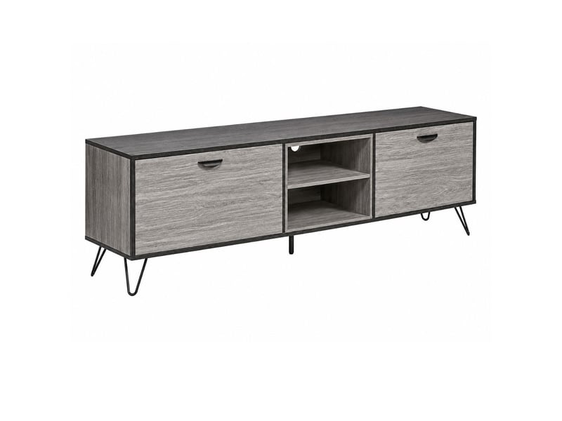  Meuble tv 2 portes 2 niches 180cm aspect bois grisé et noir - brooklyn BROOKLYN - Conforama C