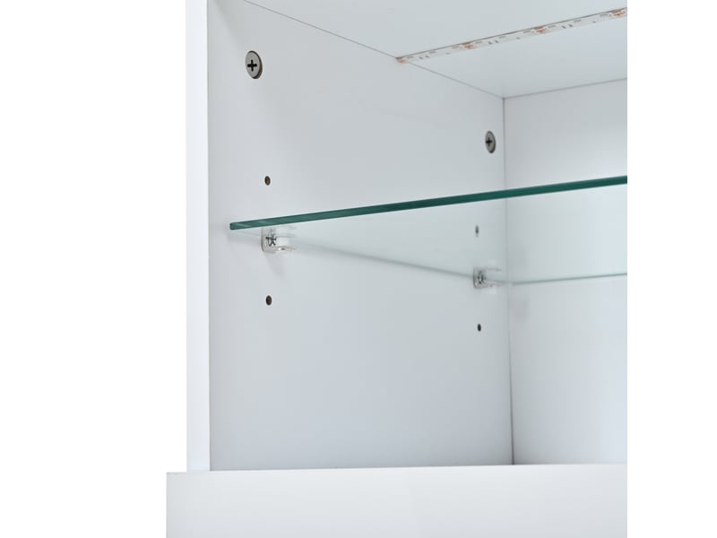  Meuble tv 180 cm blanc, led, 4 portes, 8 rangements et tablettes en verre Fay Lum - Conforama E