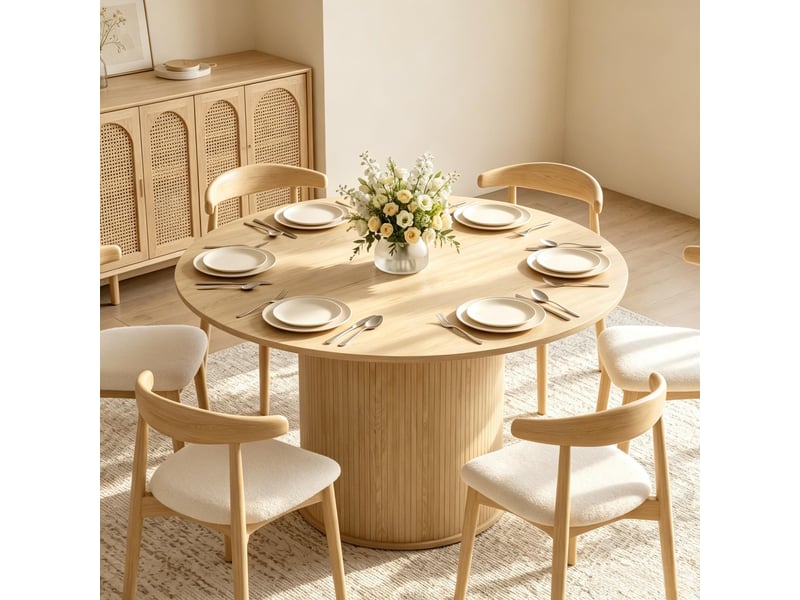 Table à manger ronde aspect bois naturel – ø 120 x h 75 cm – 4 à 6 personnes - Conforama C