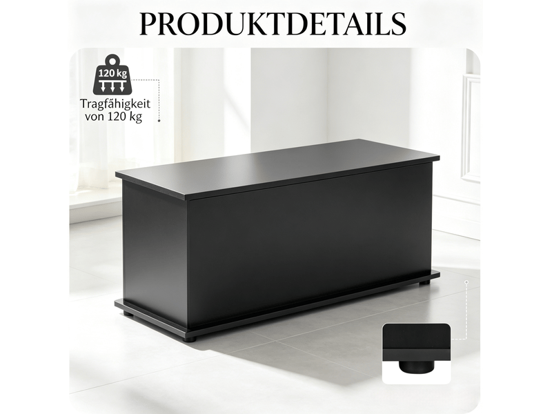  Banquette de rangement 100 x 40 x 40 cm noire en panneau de particules, coffre à couvercle rabattable  - Conforama E