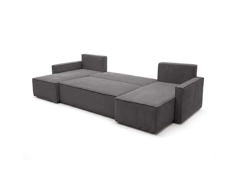 Farah - canapé d'angle panoramique convertible 6 places accoudoirs slim en velours cotelé - Conforama C