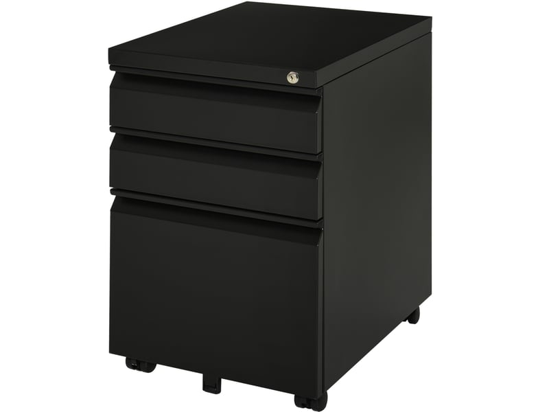  Caisson de bureau à roulettes 39 x 48 x 60 cm – noir – 3 tiroirs verrouillables en acier robuste  - Conforama A