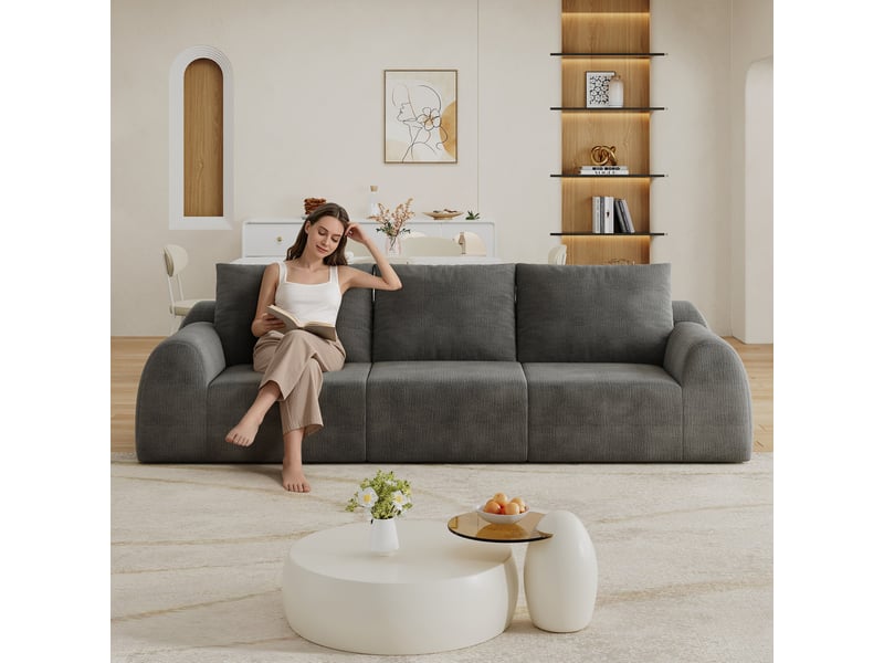 Canapé compressé 3 places, 257 x 95 x 85 cm, mousse haute élasticité, sans montage, tissu chenille, gris foncé  - Conforama D
