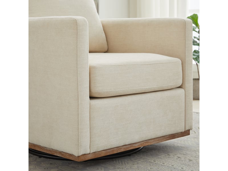  Fauteuil d’appoint pivotant rembourré à quatre faces en tissu chenille, accoudoirs inclus, rotation 360° pour salon, chambre et pièce d’enfant  - Conforama E