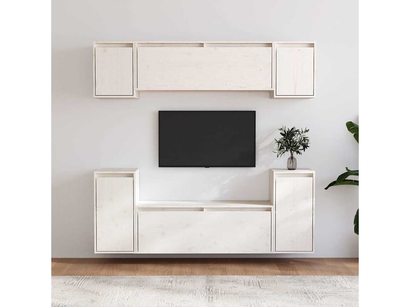  Lot de 6 meuble tv bas salon blanc bois massif de pin shl13147  - Conforama B