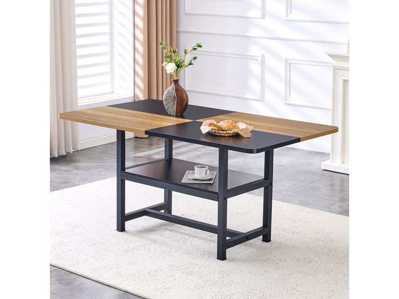  Table à manger industrielle,160x90x76 cm,4 à 6 personnes avec étagère,mdf,marron et noir  - Conforama B