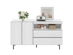 Buffet moderne et minimaliste, étagères ouvertes, 2 portes et 2 tiroirs, meuble de rangement pour le salon et la salle à manger