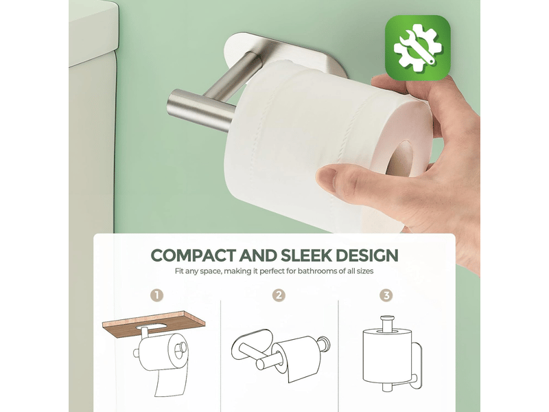 Porte-papier toilette en acier inoxydable, sans perçage, adapté à la salle de bain et à la cuisine, argenté - Conforama C