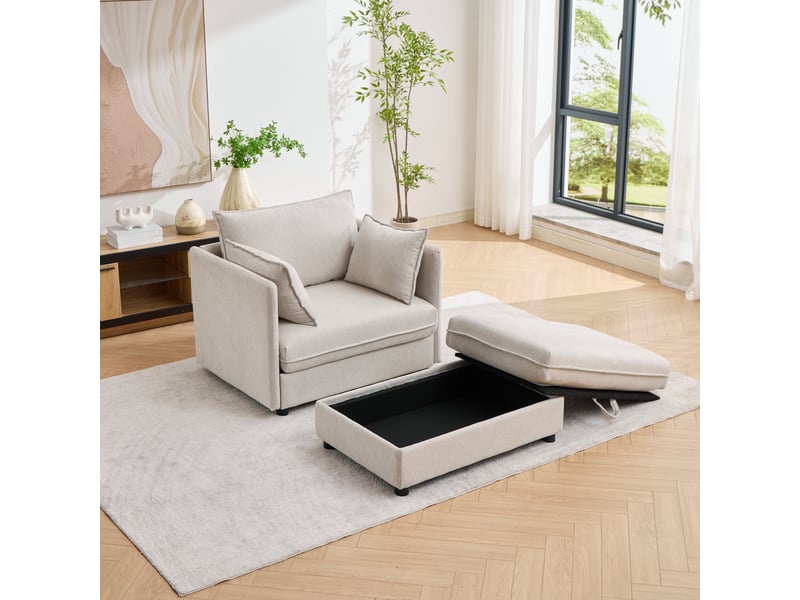  Canapé lounge 1 place moderne minimaliste avec pouf de rangement pour petits espaces  - Conforama E