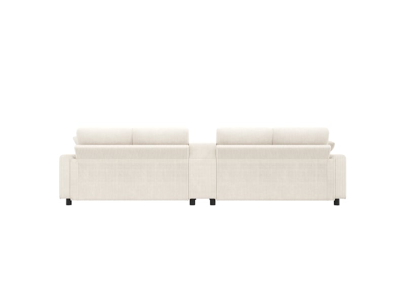  Canapé u lora beige en velours côtelé avec 2 poufs coffre, table, usb, prises et ports type-c  - Conforama E