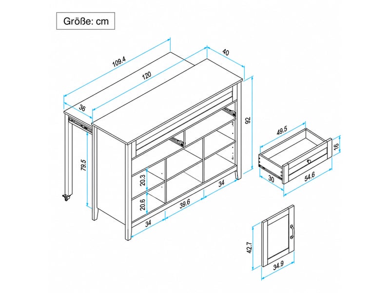 Îlot de cuisine avec table extensible 120x40x92 cm en mdf blanc et bois clair - Conforama C