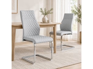 Lot de 2 chaises de salle à manger 43x50x100 cm, motif de losange, assise confort, argenté+gris clair, métal+pu