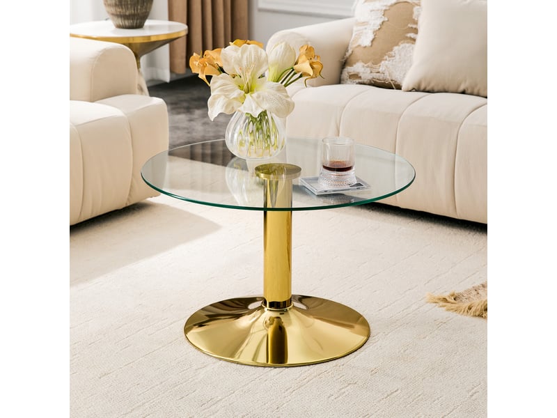  Table d'appoint ronde de 70 cm en verre trempé et métal doré  - Conforama W