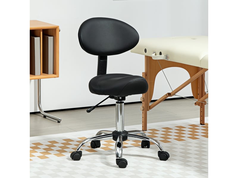 Tabouret à roulettes réglable en hauteur de 83 à 98 cm avec dossier pivotant à 360° pour bureau ou salon - Conforama D