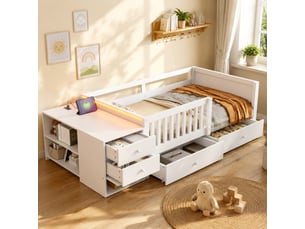 Lit avec rangement 90x200 cm <strong>HAVRYA</strong>  <strong></strong> coloris blanc