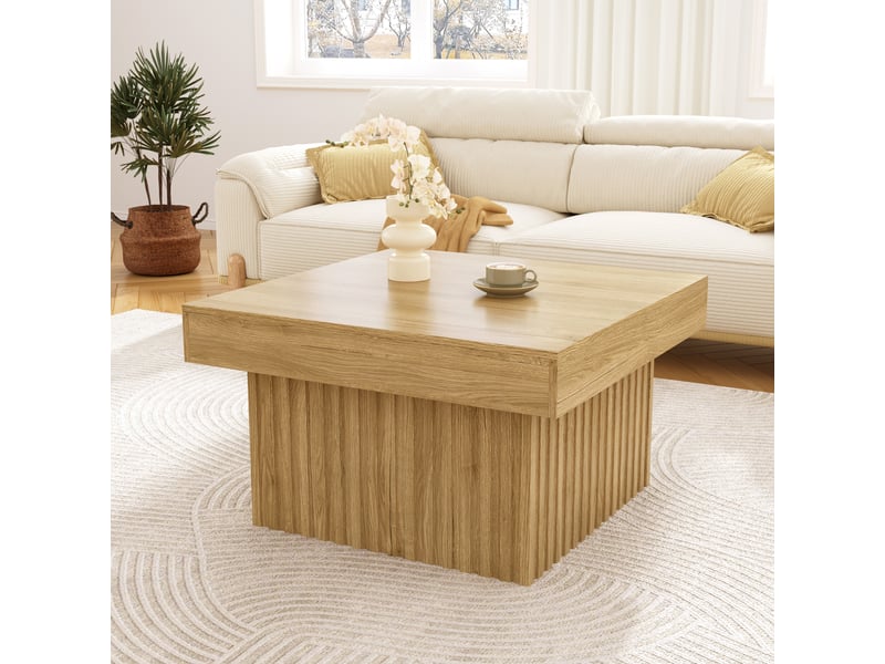  Élégante table basse en bois avec plateau en contreplaqué et piètement en mdf – design moderne, robuste et polyvalente, idéale pour le salon, la salle à manger et le bureau – 79 x 79 x 46 cm  - Conforama B