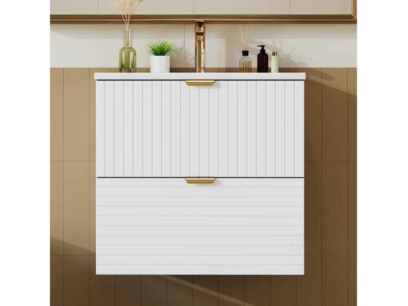 Meuble lavabo suspendu 61x46x57 cm avec 2 tiroirs mdf blanc - Conforama B