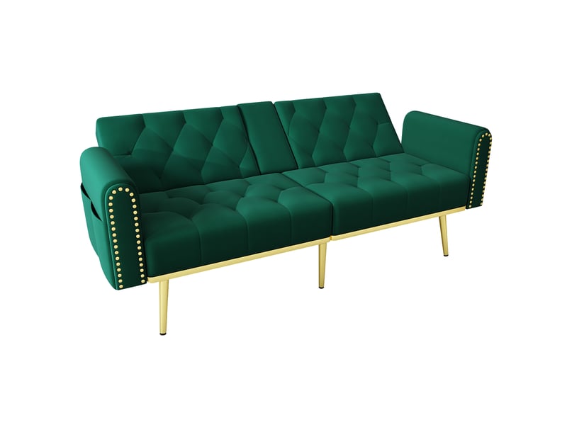  Canapé-lit 2 places 175x80x73.5 cm, dossier réglable 3 positions, velours vert  - Conforama A