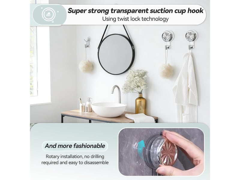 4 pièces crochet ventouse, crochets à matière plastique, à ventouses extra puissants, ventouses salle, transparent - Conforama D