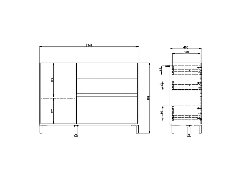  Buffet dmora, meuble à 2 étagères, 125x40x92h cm blanc crème Sideme - Conforama D