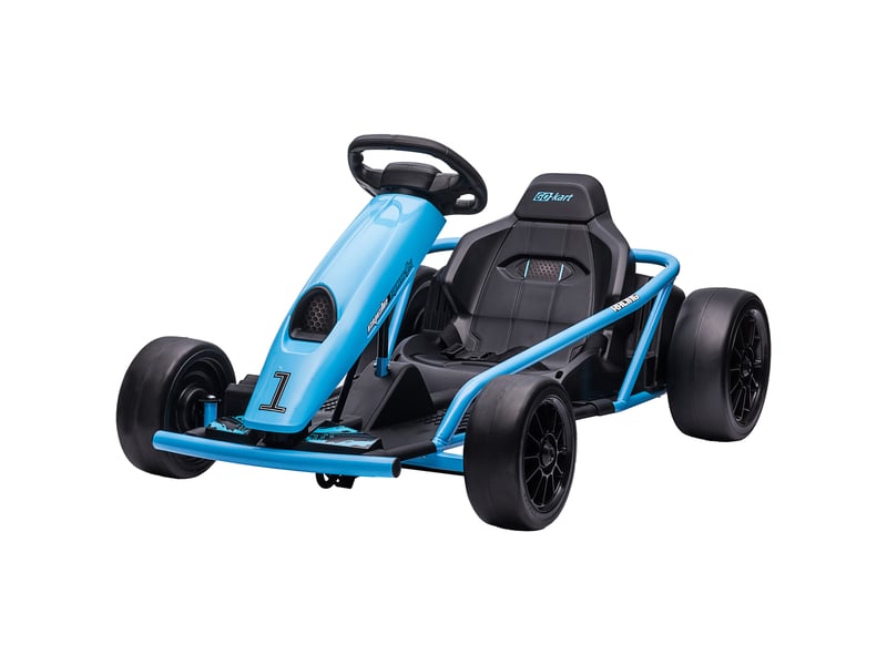 Karting électrique pour enfants de 8 à 12 ans avec dossier haut et ceinture de sécurité, 115 x 77 x 54 cm, bleu et noir - Conforama B