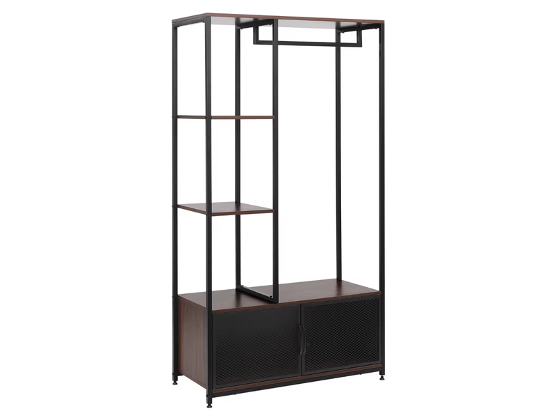  Vestiaire d’entrée ouverte noire avec étagères, tringle et pieds réglables  - Conforama A