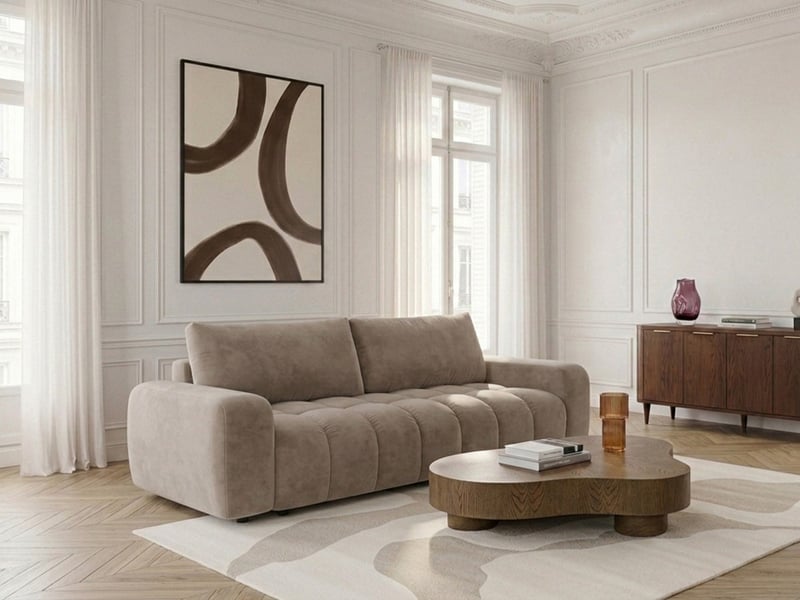 Bobochic canapé droit convertible 3 places jules tissu lisse taupe JULES - Conforama B